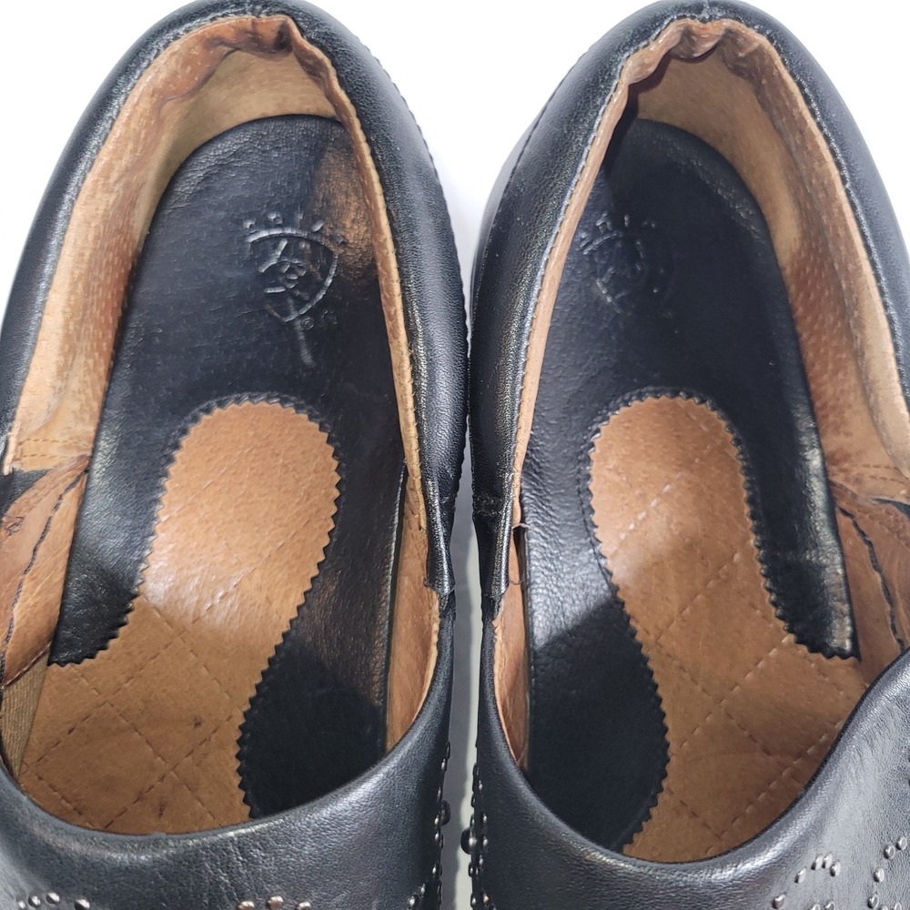 ARIAT Western Black Leather Studded Clog Women 10B Black Slip On Shoes - Picture 4 of 11